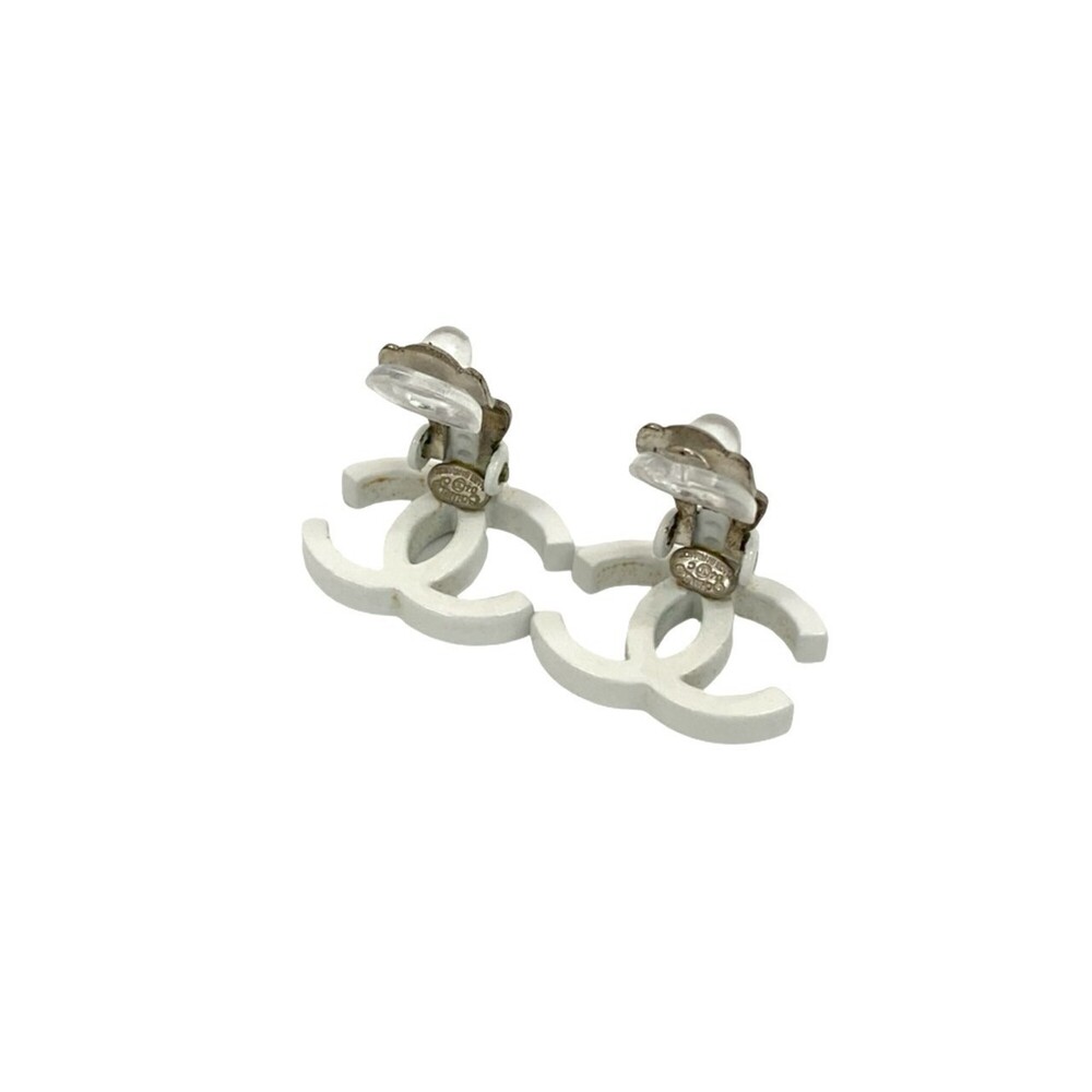 CHANEL Authentic White Logo Earrings - Picture 4 of 6